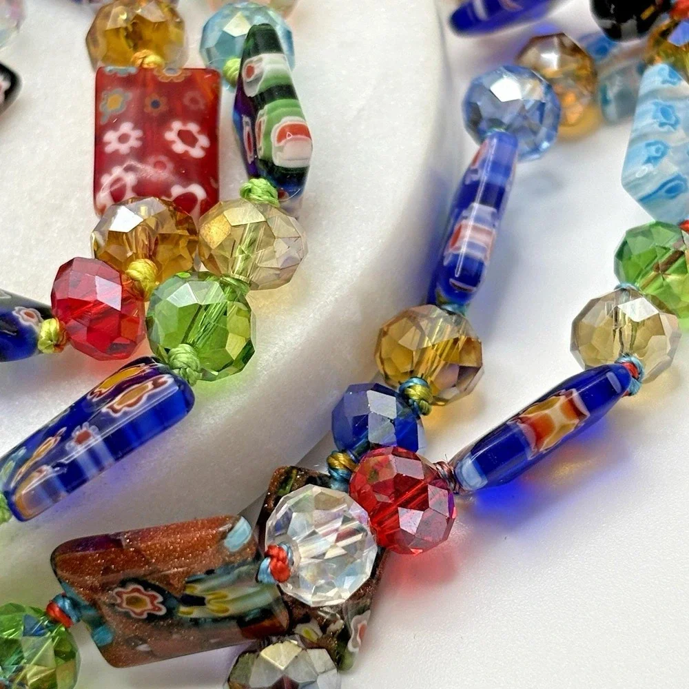 Vintage Murano Glass Necklace Millefiori Rectangle AB Handmade 50